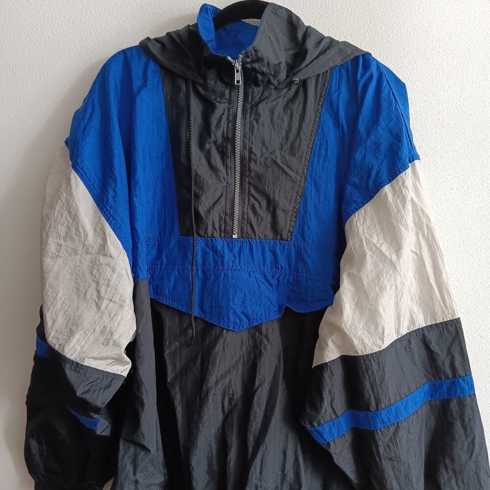 Blue, White and Black striped Ski Jacket and Pants
